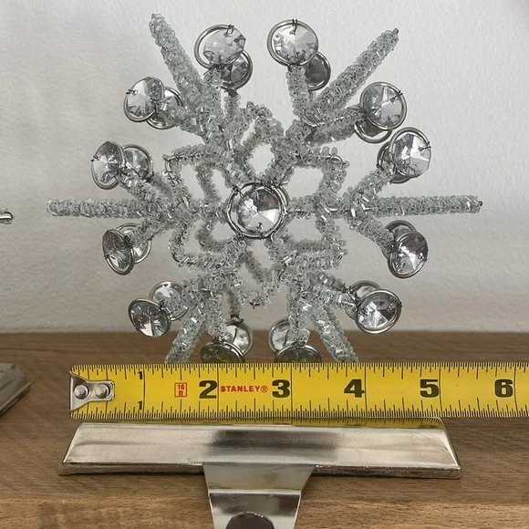 Elegant Silver Beaded Snowflake Stocking Holders – Set of 2 - Picture 7 of 10